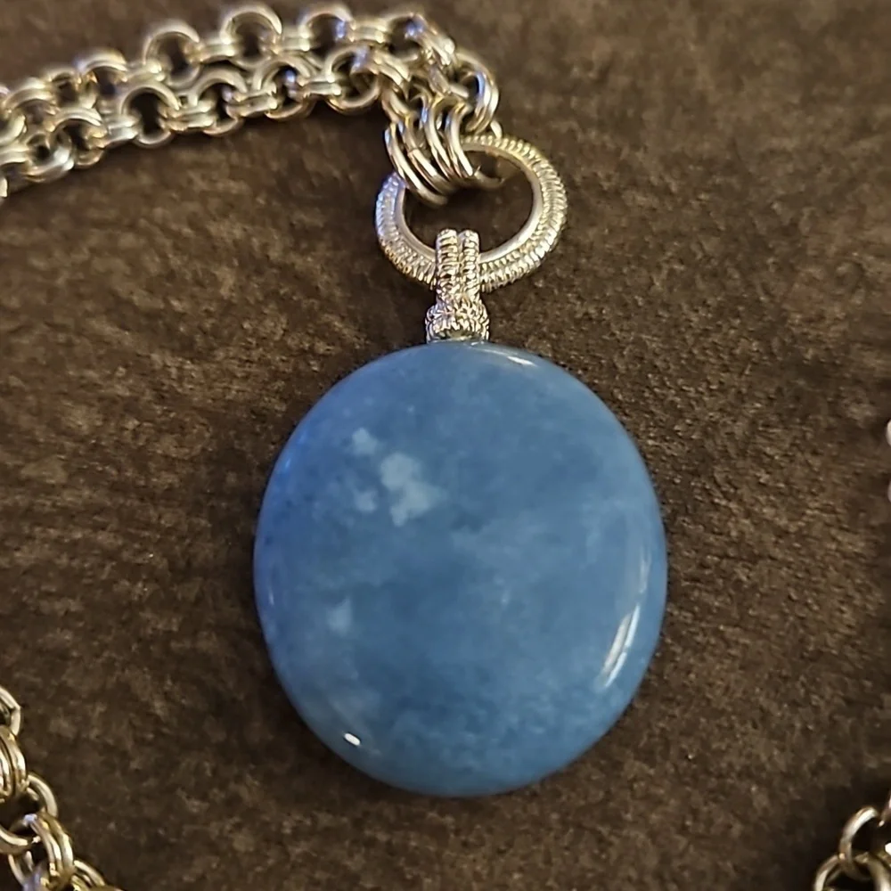 ETIENNE AIGNER Blue Stone Oval Pendant Chainmaille Necklace